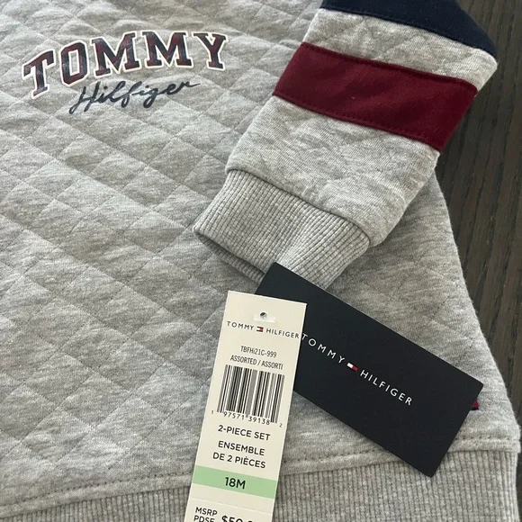 Tommy Hilfiger Quilted Kids Sweatshirt with Navy and Red Stripes - Picture 2 of 5